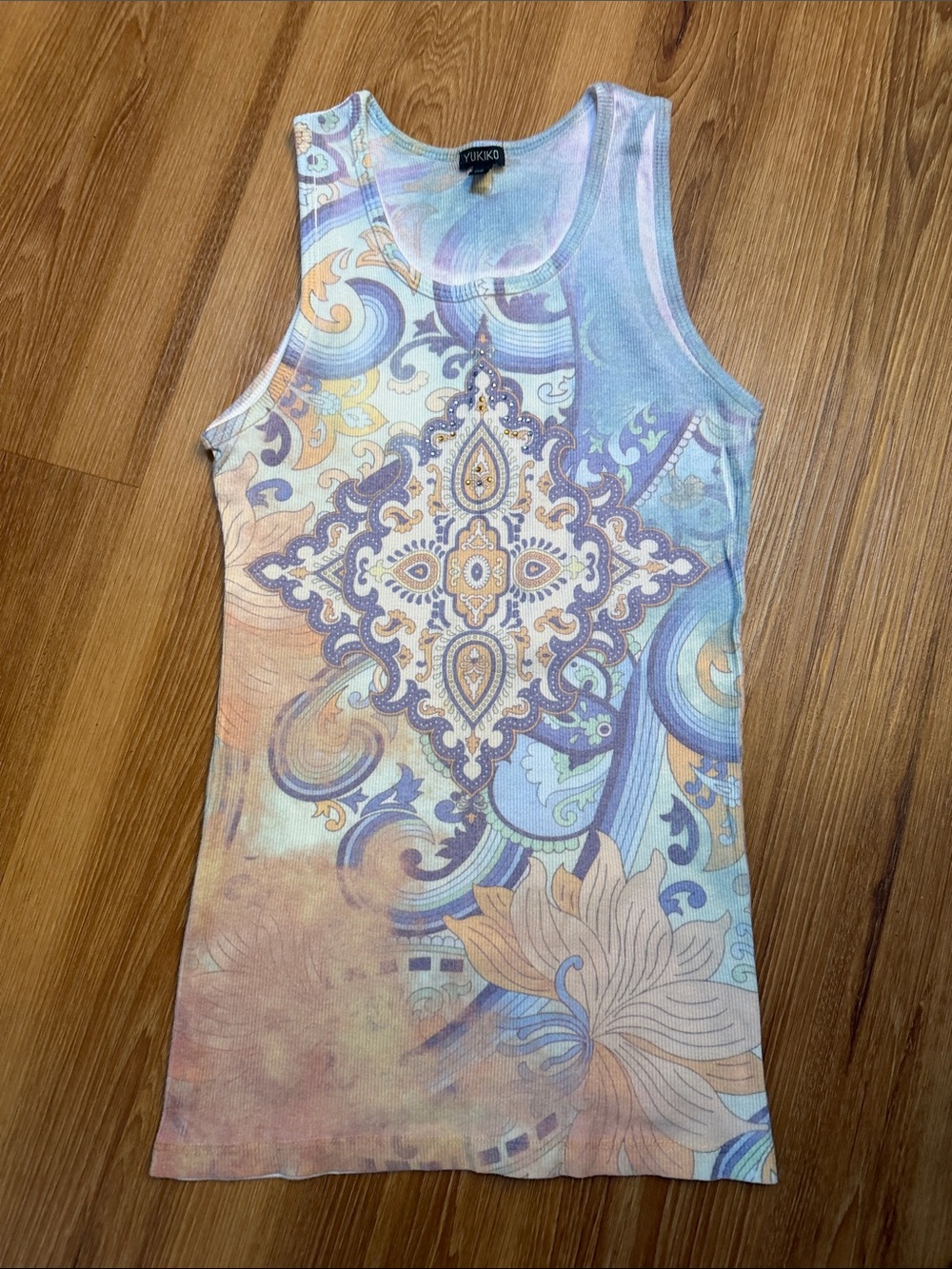Yukko Paisley Print Tank Top in Pastel Blue & Peach